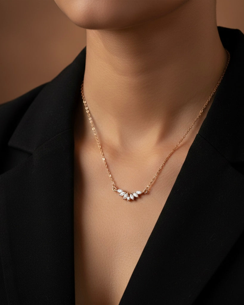 Marquise Crystal Leaf Cluster Pendant - Rose Gold-Plated Mangalsutra