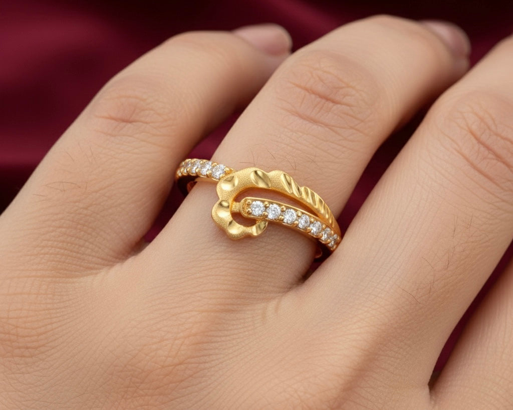 Peacock Ring - Gold Plated Bird Design with Crystal Pavé and Feather Detail