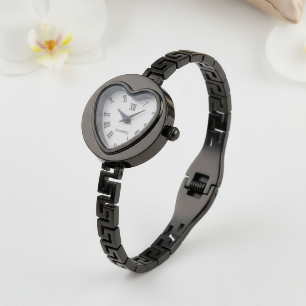Heartora Stainless Steel Heart Dial Watch for Women
