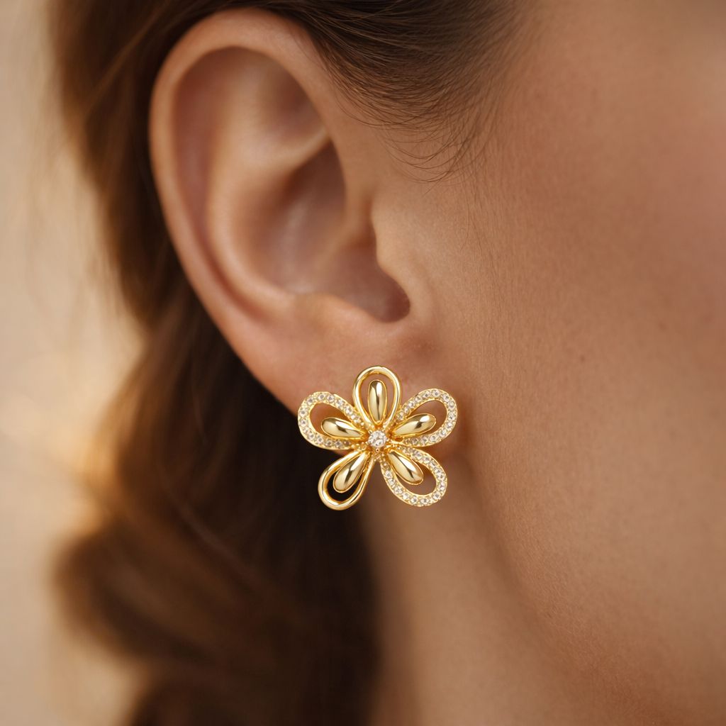 Golden Blossom Flower Earrings