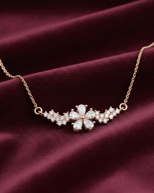 Teardrop Crystal Flower with Cluster Wings - Rose Gold-Plated Mangalsutra