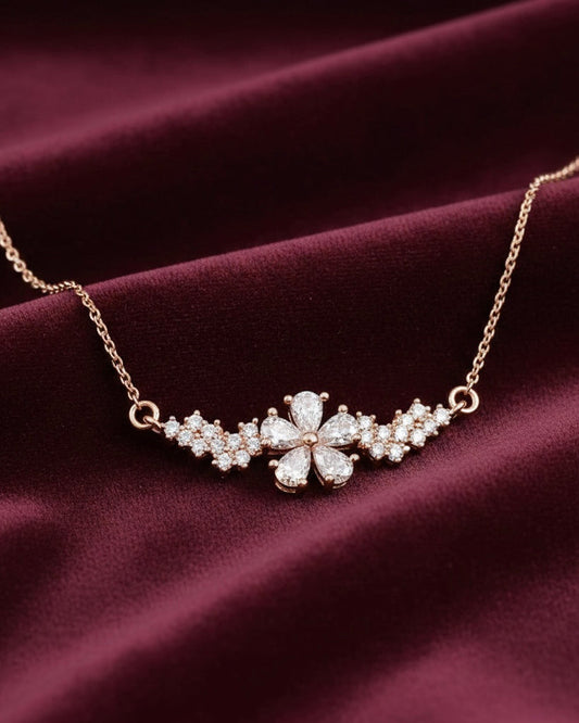 Teardrop Crystal Flower with Cluster Wings - Rose Gold-Plated Mangalsutra