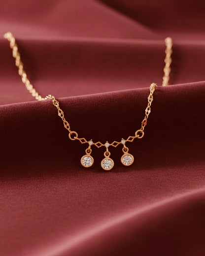 Diamond Link Chain with Triple Crystal Drops - Rose Gold Necklace