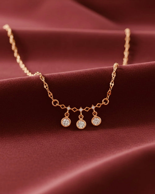 Diamond Link Chain with Triple Crystal Drops - Rose Gold Necklace