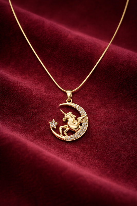 Unicorn Moon Necklace - Gold Plated Crystal Pendant