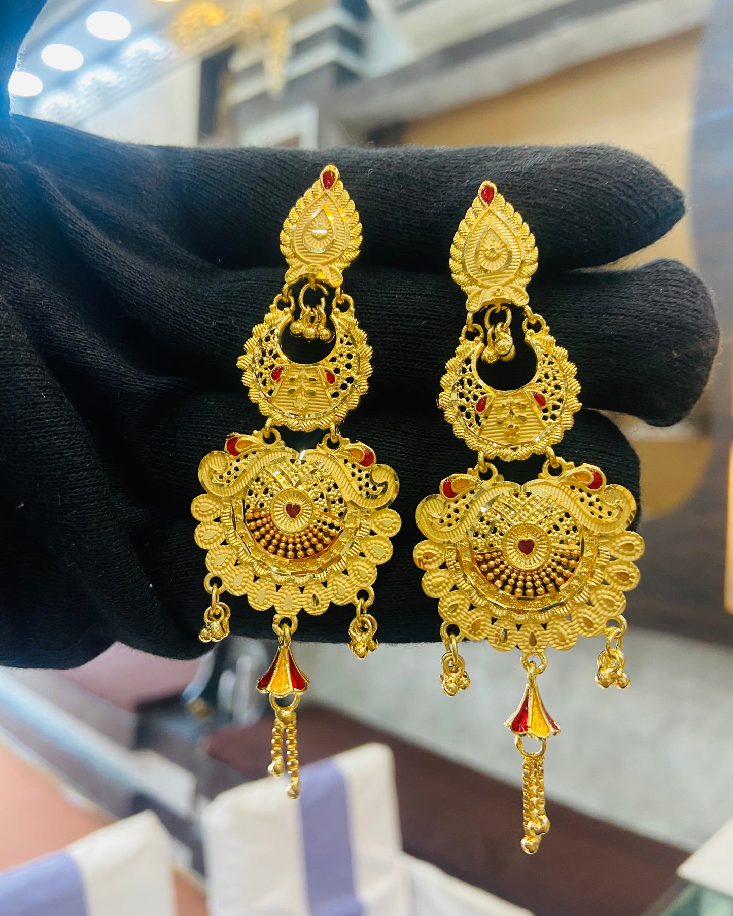22KT Gold Plated Traditional Chandbali Meenakari Drop Earrings