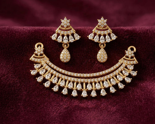 Gold Plated Crystal Star & Teardrop Design - Mangalsutra Set with Earrings