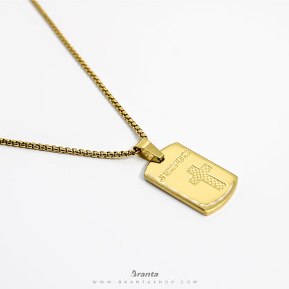 Graceful Jesus Cross Charm Gold Plated Pendant Chain Necklace (23 Inch)