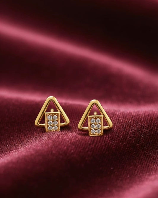 Triangle Earrings - Gold Plated Geometric Design with Crystal Pavé Rectangle