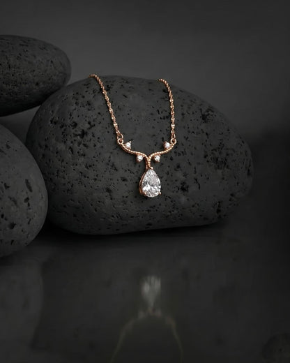 Rose Gold Necklace - Crystal Vine Design with Teardrop Pendant