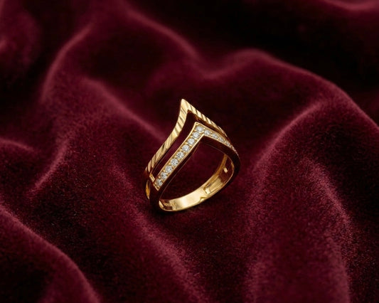 Chevron Ring - Gold Plated Crystal Pavé V-Shape Design