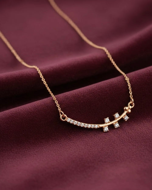 Curved Bar with Triple Crystal Star Dangles - Rose Gold-Plated Necklace