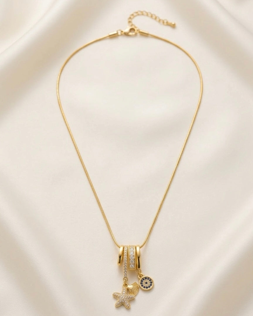 Ahsas Starfish & Evil Eye Charm Necklace