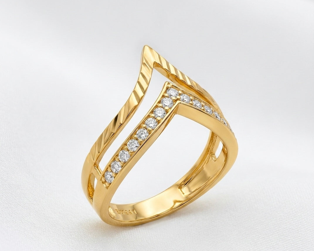 Chevron Ring - Gold Plated Crystal Pavé V-Shape Design