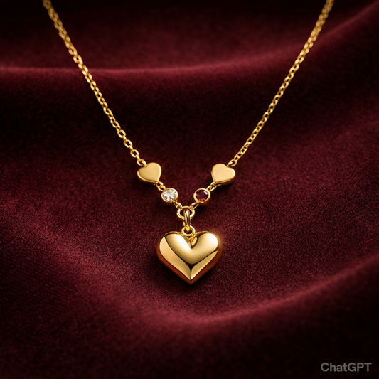 Triple Heart Pendant Necklace - Gold Plated with Crystal Accents