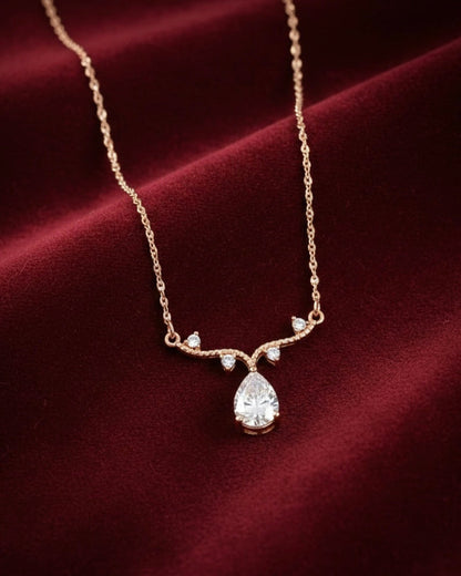Rose Gold Necklace - Crystal Vine Design with Teardrop Pendant