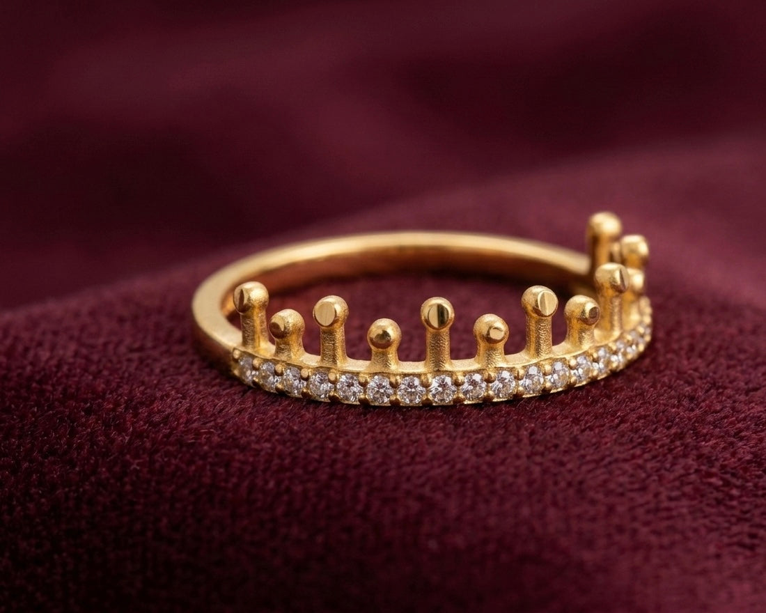 Crown Ring - Gold Plated Crystal Pavé Tiara Design