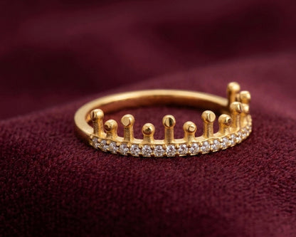 Crown Ring - Gold Plated Crystal Pavé Tiara Design