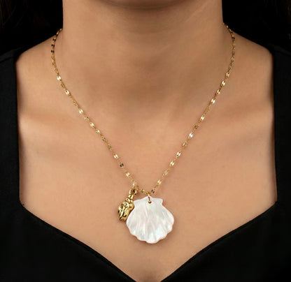 Seashell Mermaid Necklace - Gold Plated Mother of Pearl Charm