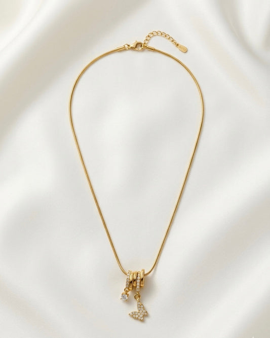 Ahsas Crystal Butterfly & Solitaire Charm Necklace