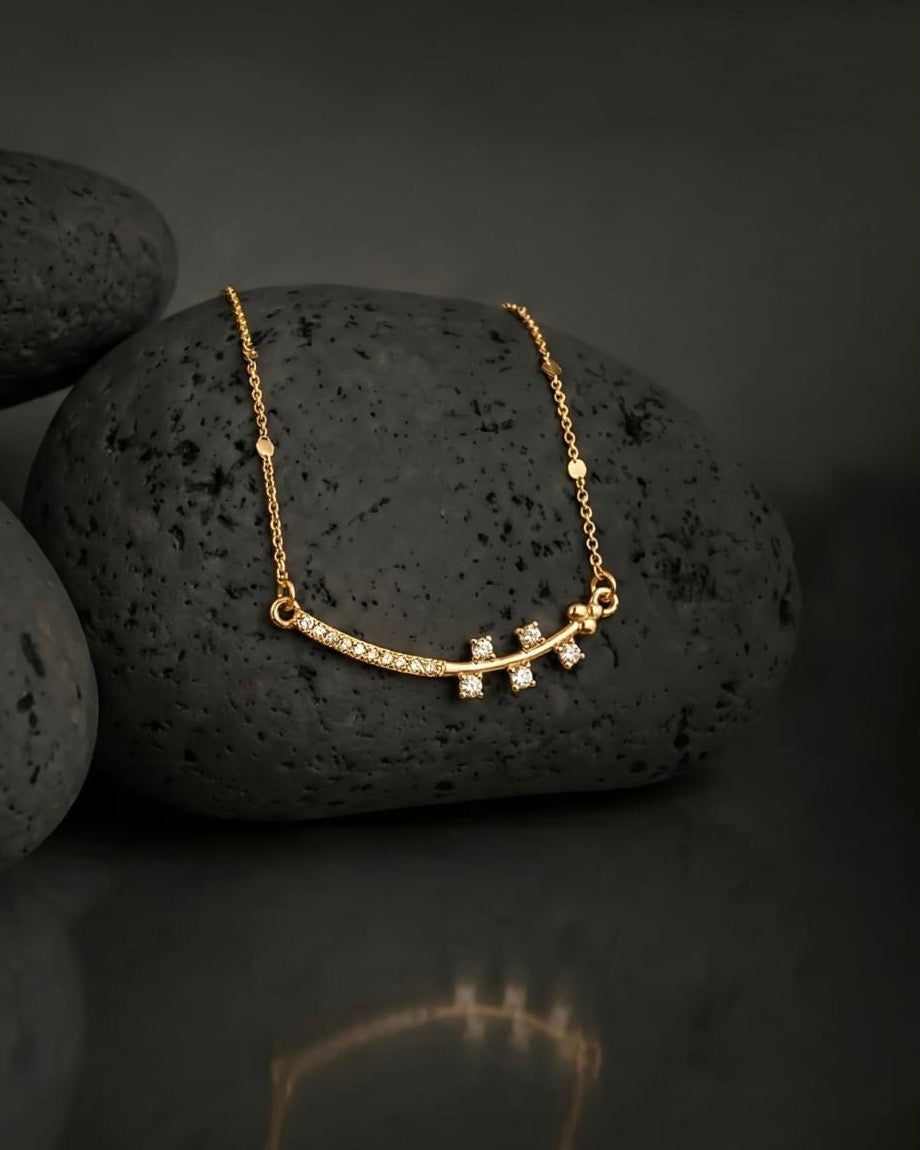 Curved Bar with Triple Crystal Star Dangles - Rose Gold-Plated Necklace
