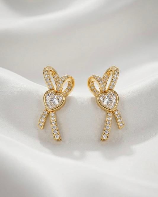 Crystal Pavé Bow & Heart Stud Earrings