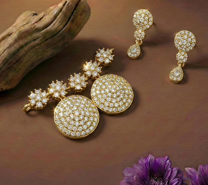 Mangalsutra Set with Earrings - Gold Plated Crystal Pavé Circular Design
