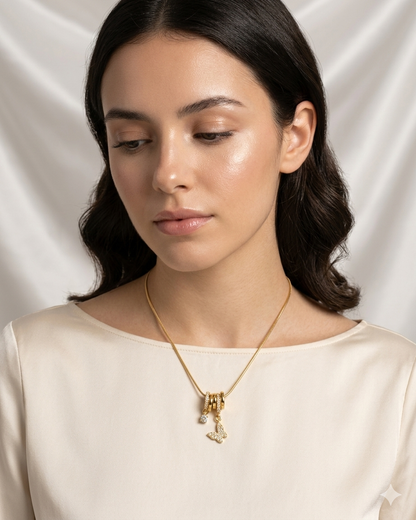 Ahsas Crystal Butterfly & Solitaire Charm Necklace