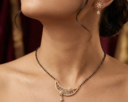 Gold Plated Starburst Ladder Design - Mangalsutra Set with Earrings