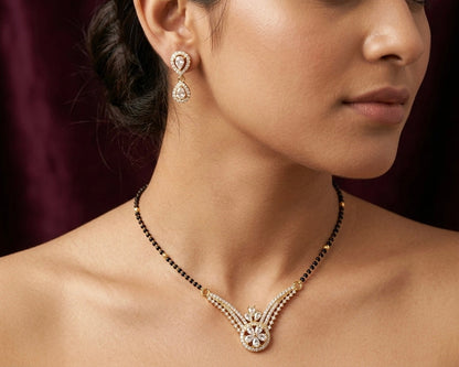Mangalsutra Set with Earrings - Gold Plated Crystal Teardrop Design