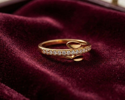 Leaf Wrap Ring - Gold Plated Nature Design with Crystal Pavé Band