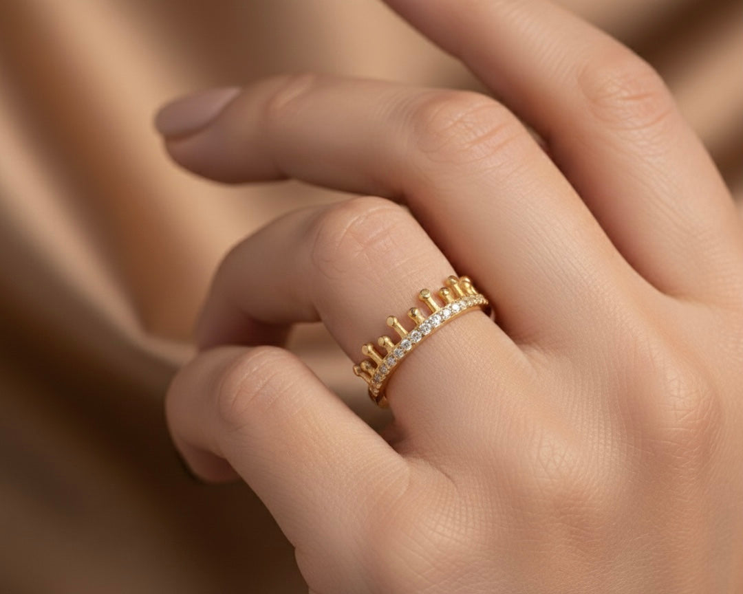 Crown Ring - Gold Plated Crystal Pavé Tiara Design