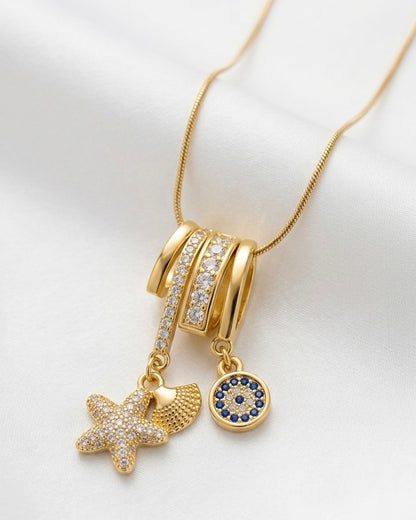 Ahsas Starfish & Evil Eye Charm Necklace