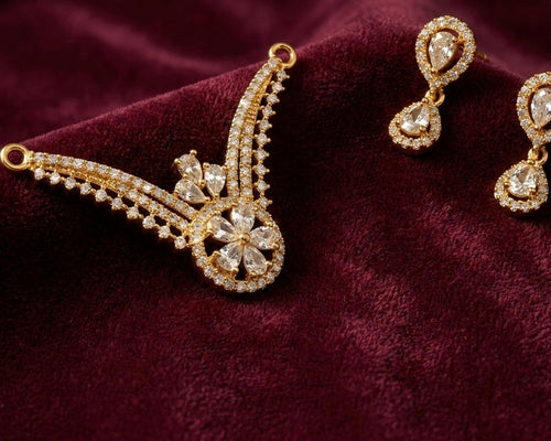 Mangalsutra Set with Earrings - Gold Plated Crystal Teardrop Design