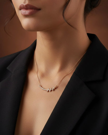 Curved Bar with Triple Crystal Star Dangles - Rose Gold-Plated Necklace