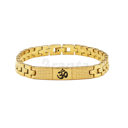 Om Loose Gold Bracelet For Men With Dotted Pattern (8 Inch)
