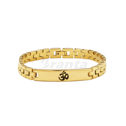 Shiny Om Loose Gold Bracelet For Men (8 Inch)