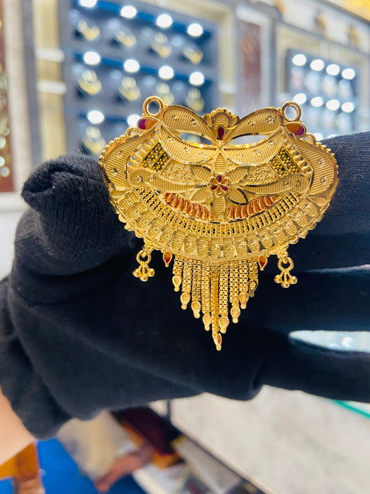 22KT Gold Plated Crescent Fan Ruby Accent Mangalsutra Pendant