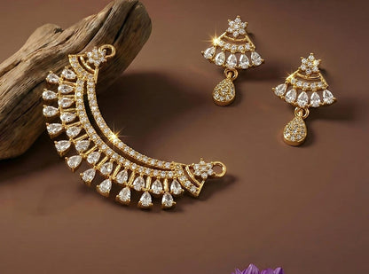 Gold Plated Crystal Star & Teardrop Design - Mangalsutra Set with Earrings