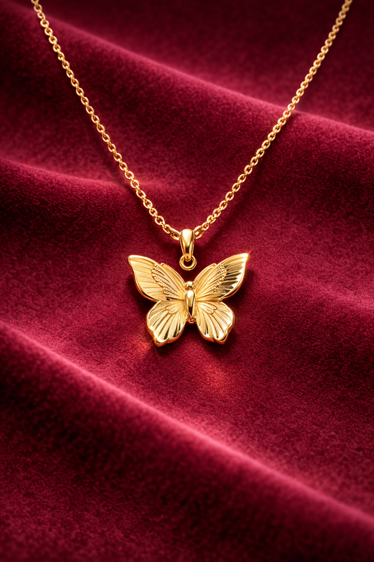 Butterfly Pendant Necklace - Gold Plated with Detailed Wings