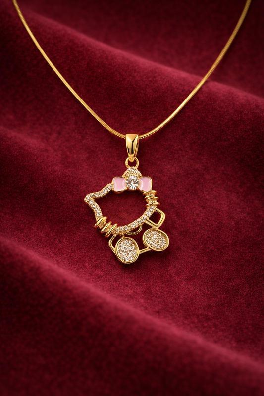 Hello Kitty Pendant Necklace - Gold Plated Crystal Charm