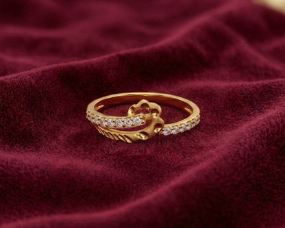 Peacock Ring - Gold Plated Bird Design with Crystal Pavé and Feather Detail