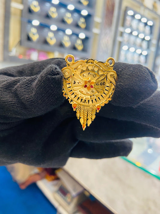 22KT Gold Plated Round Filigree Meenakari Mangalsutra Pendant