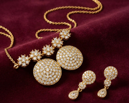 Mangalsutra Set with Earrings - Gold Plated Crystal Pavé Circular Design