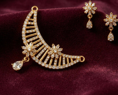 Gold Plated Starburst Ladder Design - Mangalsutra Set with Earrings