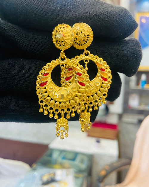 22KT Gold Plated Chandbali Peacock Meenakari Jhumka Earrings