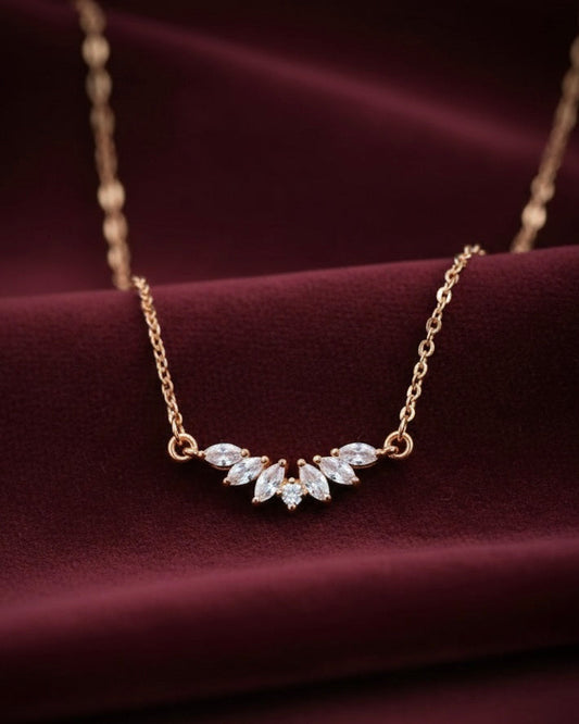 Marquise Crystal Leaf Cluster Pendant - Rose Gold-Plated Mangalsutra