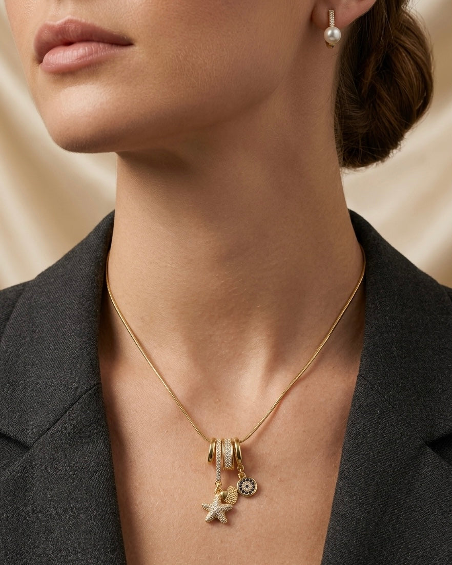 Ahsas Starfish & Evil Eye Charm Necklace