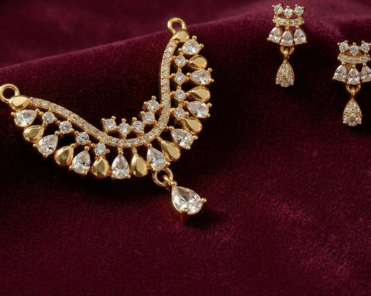 Mangalsutra Set with Earrings - Gold Plated Crystal & Gold Teardrop Design