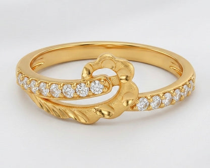 Peacock Ring - Gold Plated Bird Design with Crystal Pavé and Feather Detail